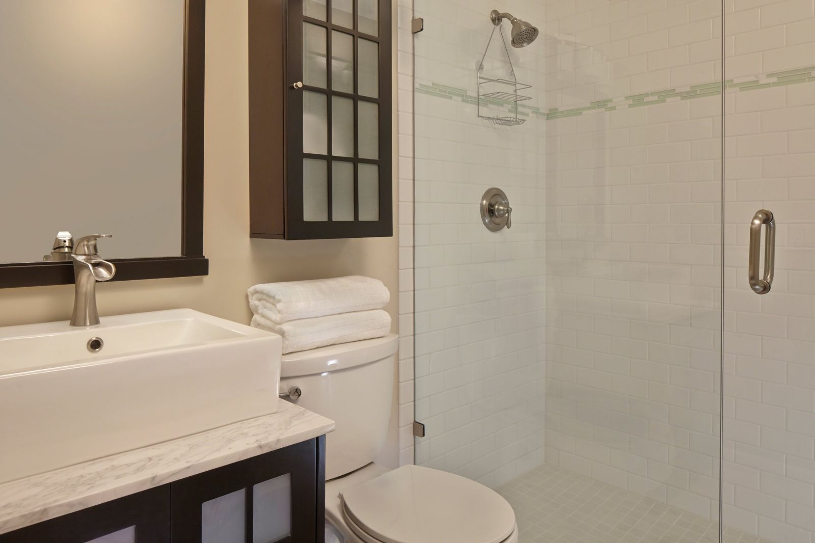 Bathroom with walk-in glass shower